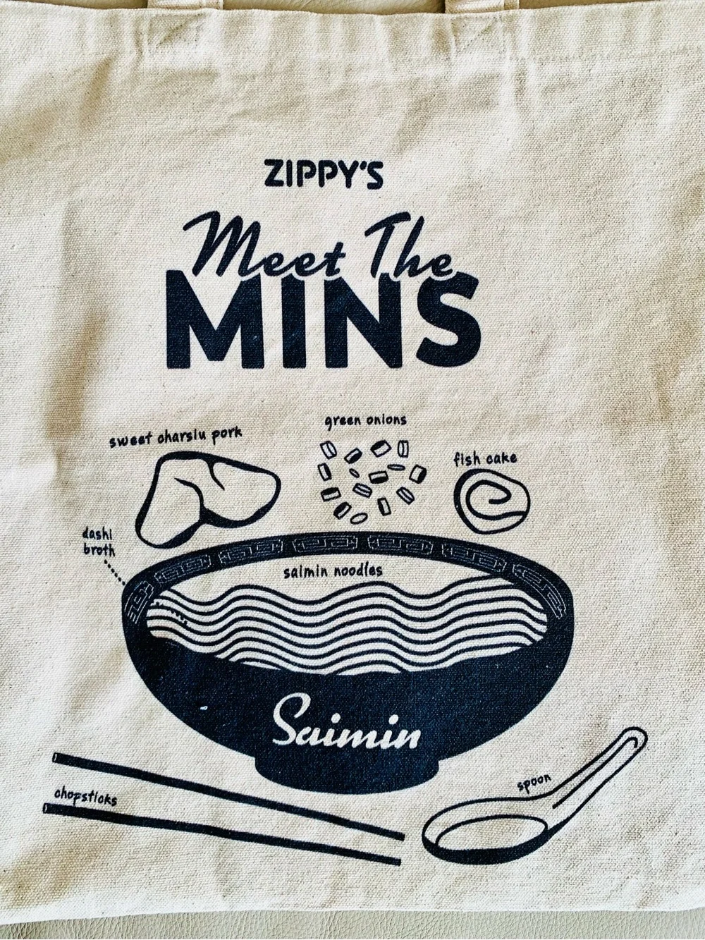 Zippy’s Hawaii Meet The Mins Saimin Tote Bag NWOT 15”x15”